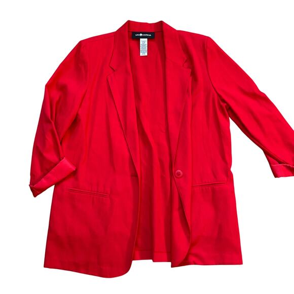 Cherry Red Vintage Blazer Mid Length 90s One Button Blazer 14 Sag Harbor - Picture 3 of 6